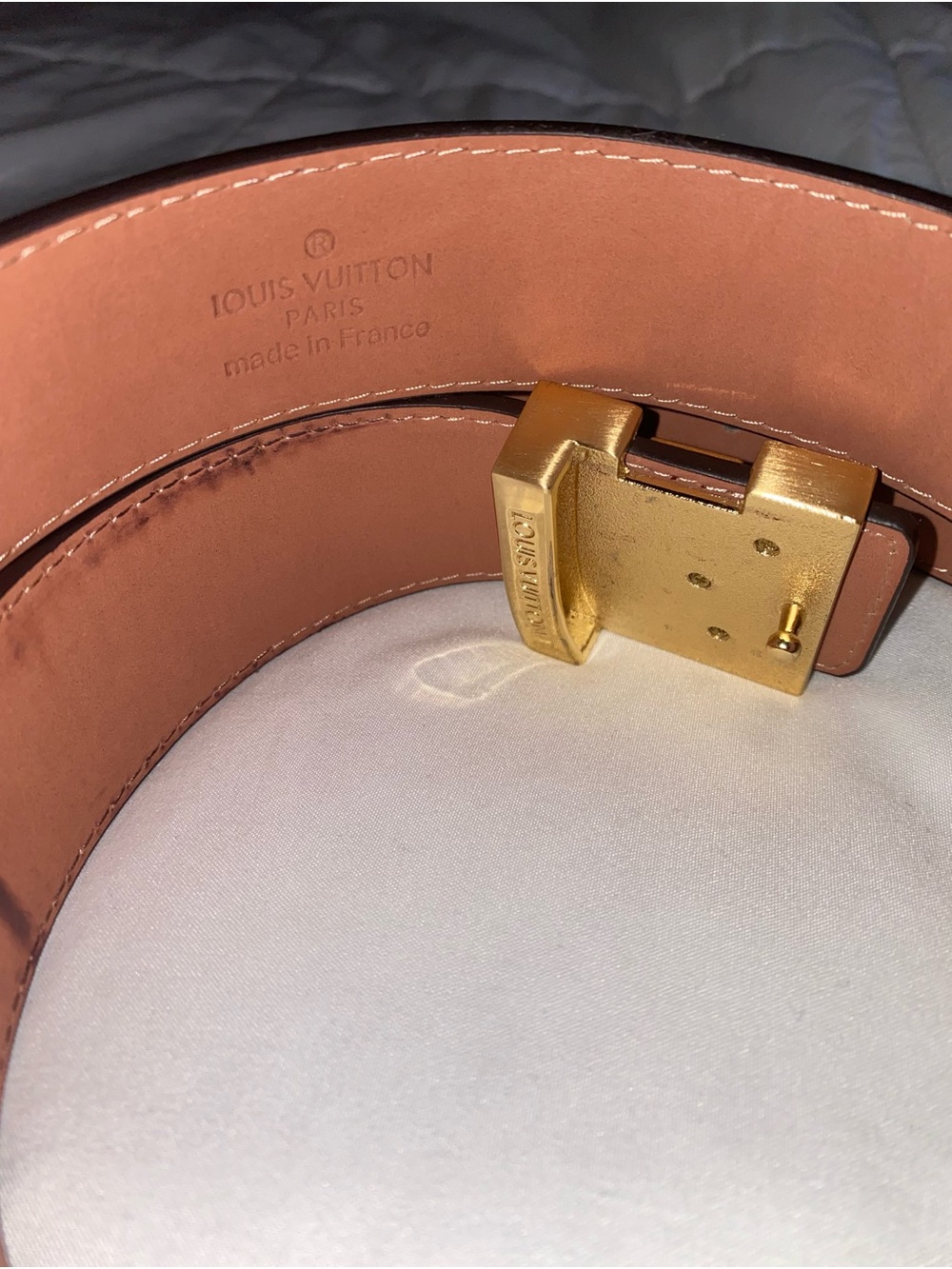 Louis Vuitton Brown Damier Ebene LV Initiales Gold Buckle Belt - Picture 3 of 3